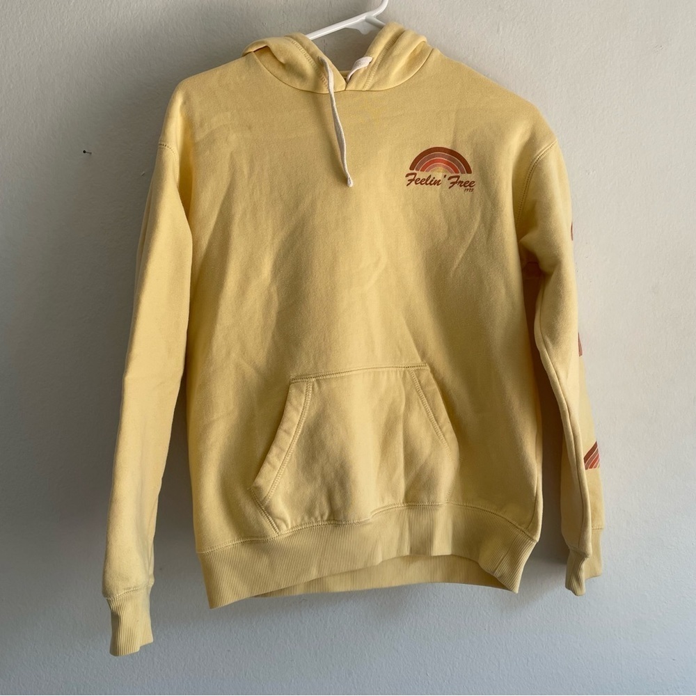 Billabong feeling free cheerful yellow rainbow detail hoodie with pockets